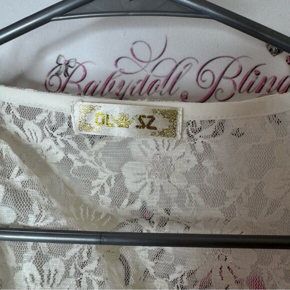 Shrug pearls white cream Lacie mini top Chic Lace Blouse with Pearl Accents - Picture 4 of 5